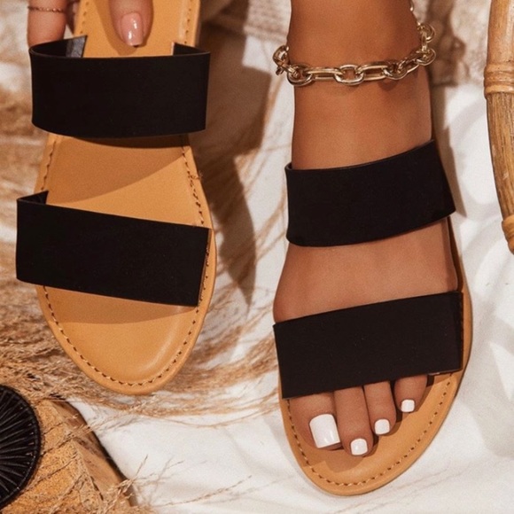 🌿2/$12   Black Nubuck Double band Sandals - Picture 2 of 5
